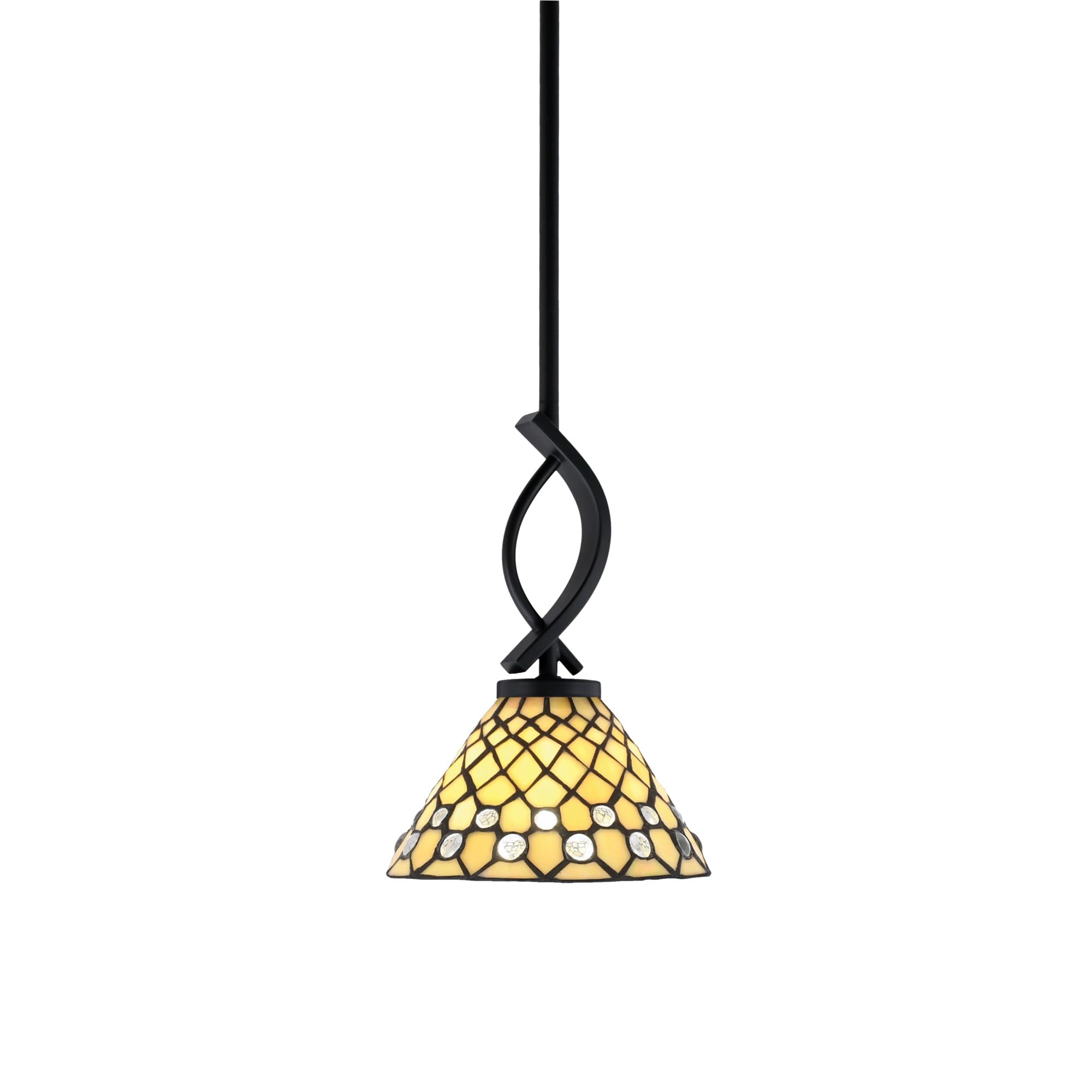 Cavella 1 Light Stem Mini Pendant Shown in Matte Black Finish with 7&quot; Starlight Art Glass
