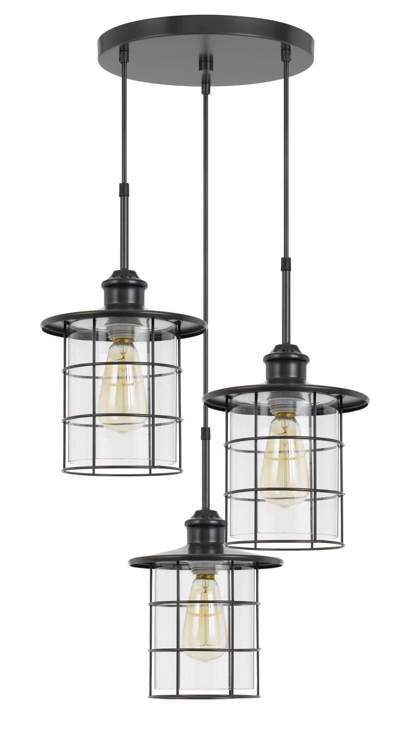 60W X 3 Silverton Metal/Glass Pendant Fixture (Edison Bulbs Not Included), Dark Bronze