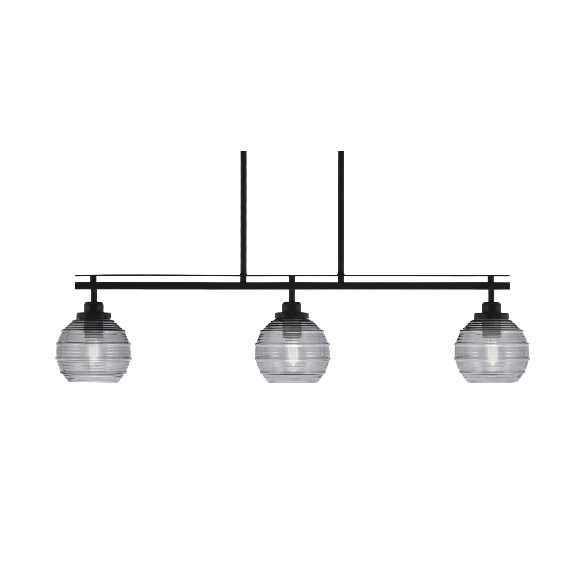 Toltec Lighting Odyssey 3 Light Island Light, Matte Black Finish, 6in Smoke Ribbed Glass