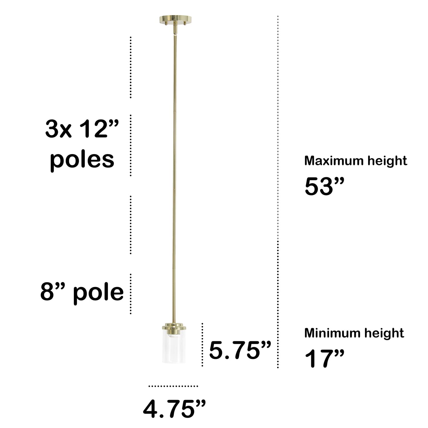 Lalia Home 1-Light Industrial Pendant Fixture, Gold, Clear Cylinder Glass, 4.75x4.75x53, Model 1270-LHP-3011-GL