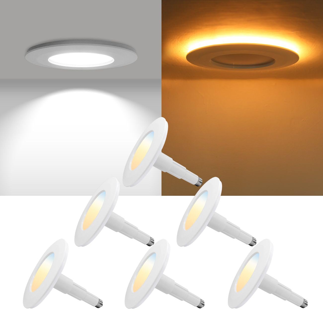 Jolux 5/6 Inch LED Recessed Lighting with Night Light,2700K/3000K/3500K/4000K/5000K Selectable Retrofit Downlight,12W=60W,800LM,