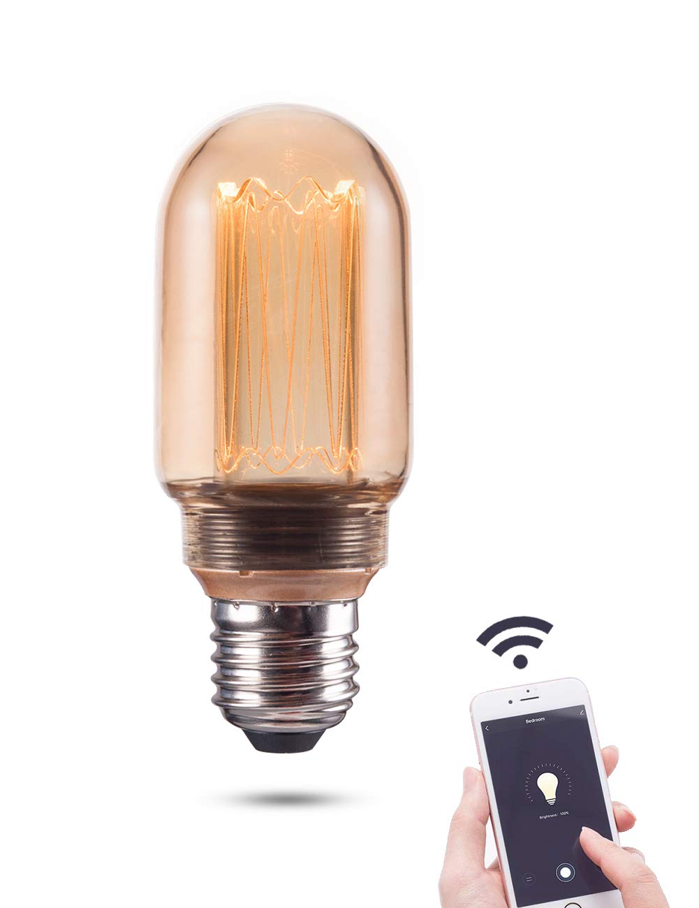 Harwez Smart Wifi Decorative Tube Led Light Bulb, 3.8W Amber Rn Vintage Edison Led Bulb, T45, Dimmable Soft Warm 2000K, E26 Base