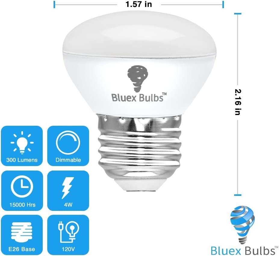 4 Pack R14 Led Bulb 4W E26 Base Mini Reflector Floodlight Light Bulb Dimmable 5000K Daylight - 40W Equivalent - Mini Light Bulbs