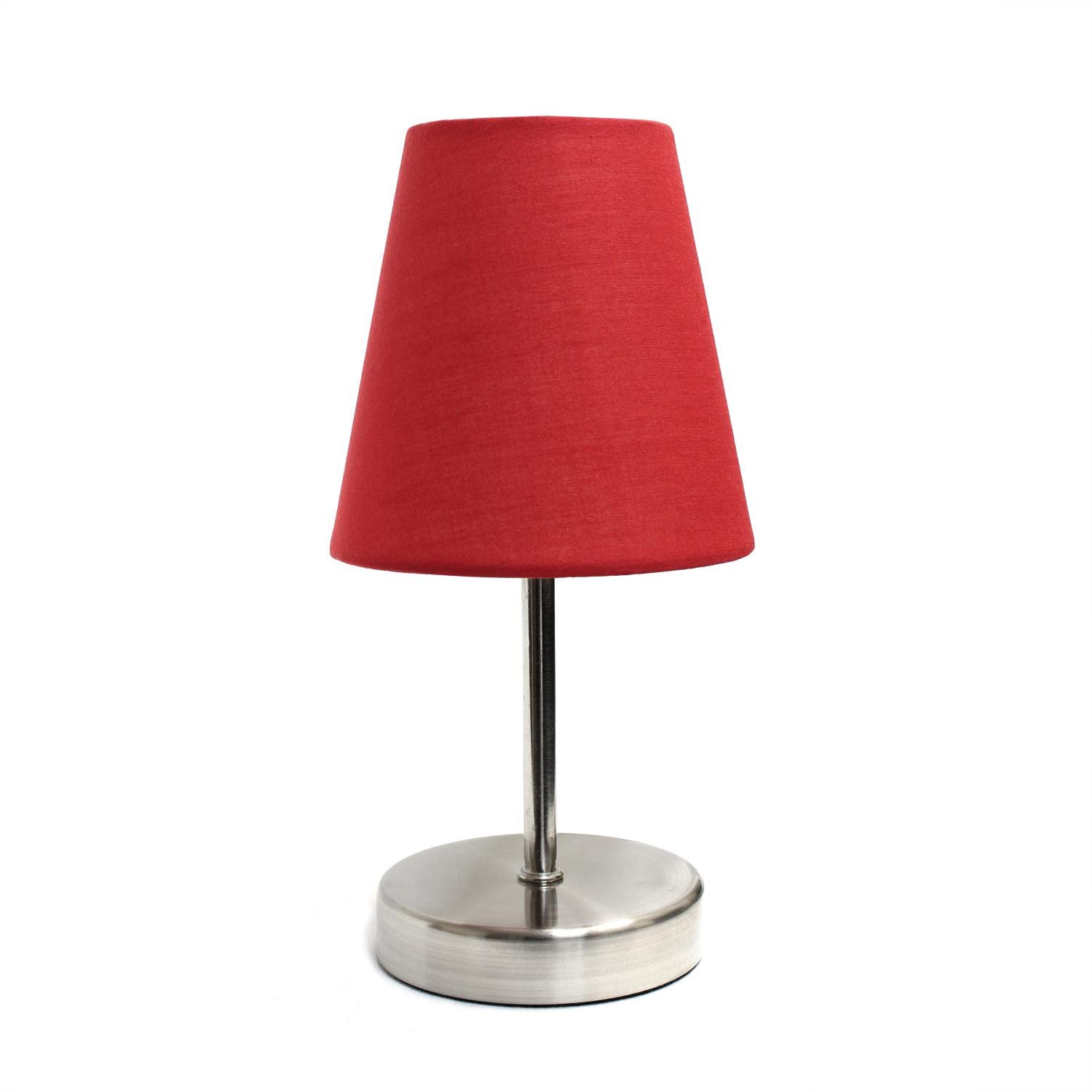 Creekwood Home Nauru 10.5'' Traditional Petite Metal Stick Bedside Table Desk Lamp in Sand Nickel with Fabric Empire Shade for Nightstand  End Table  Dorm  Home Dcor  Bedroom  Living Room  Red