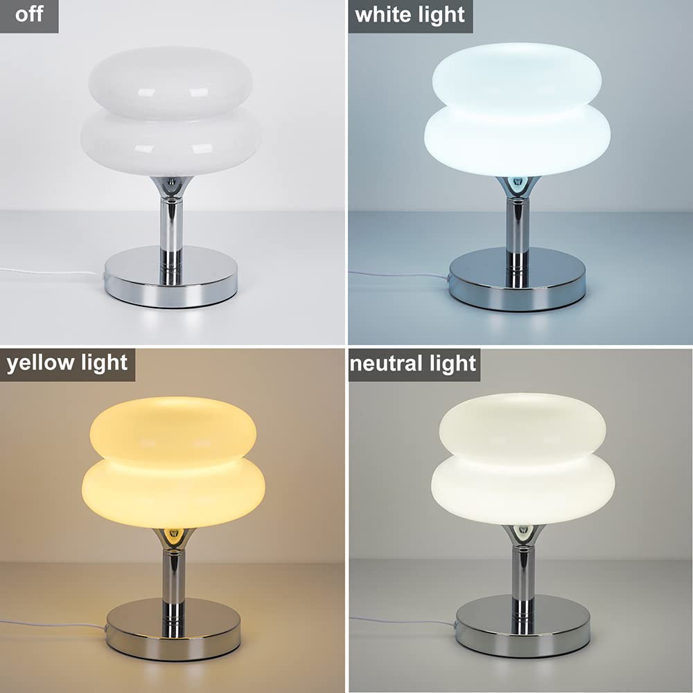 Jiesheng Green Glass Bedside Lamp - 10.63&quot; Retro Egg Tart Design With 3 Color Modes