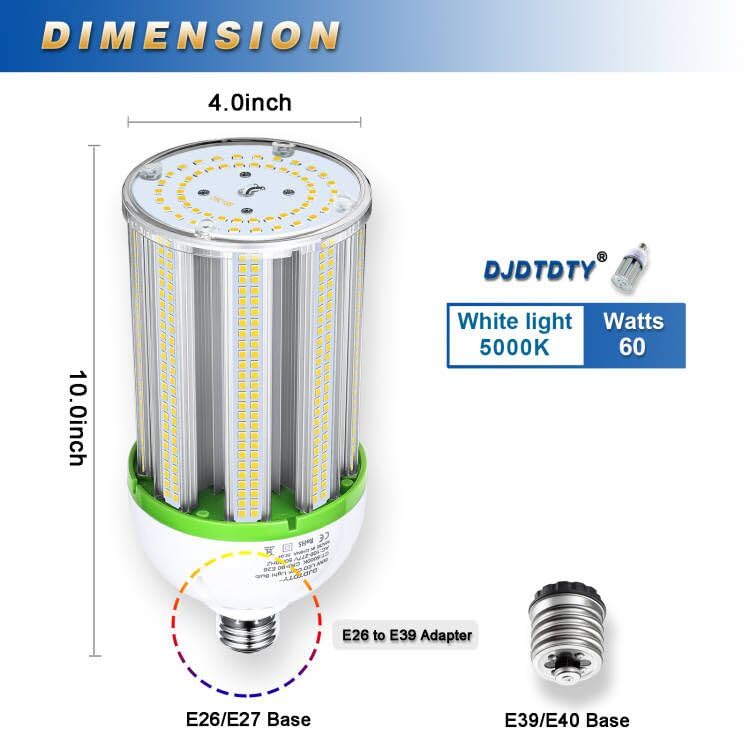 Djdtdty Amazon High Brightness ,60W Led Corn Light Bulb, E26 Base Led Corn Lamp, 9000 Lumen 5000K Daylight 100V~277V Corn Cob Li