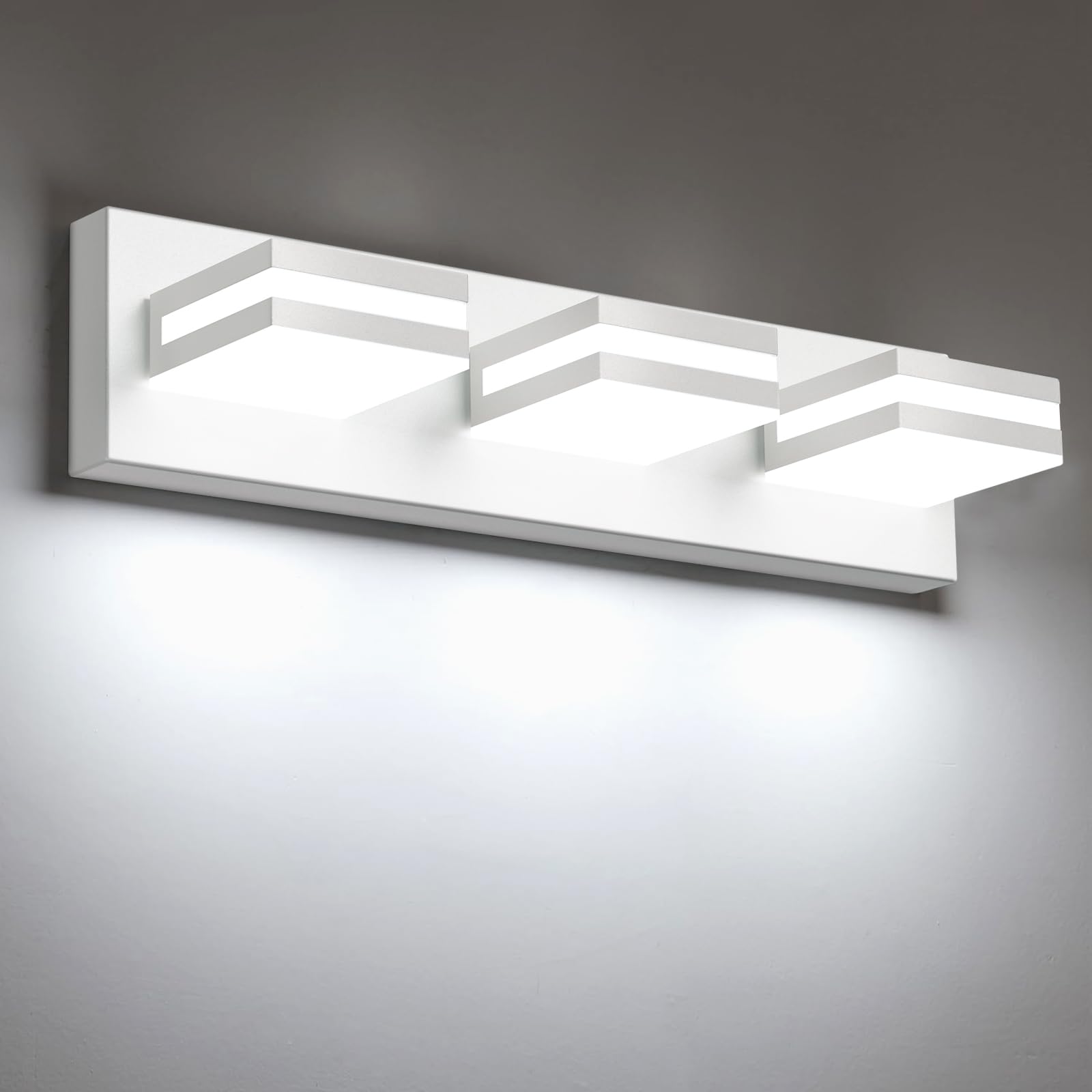 IZORRO LED Modern Bathroom Lights Fixtures(8-Light Dimmable) Matte White Acrylic Wall Lighting Vanity Lights for Bathroom Over Mirror - 6000k 16In (No Assembly Required)