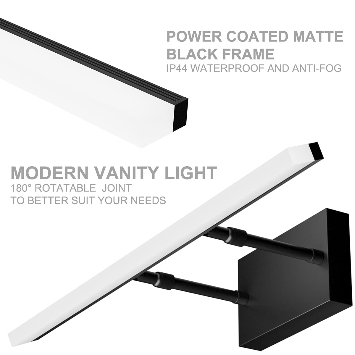 Aipsun 24 Inch Black Led Vanity Light Adjustable Modern Bathroom Vanity Light Fixtures Over Mirror 5500K