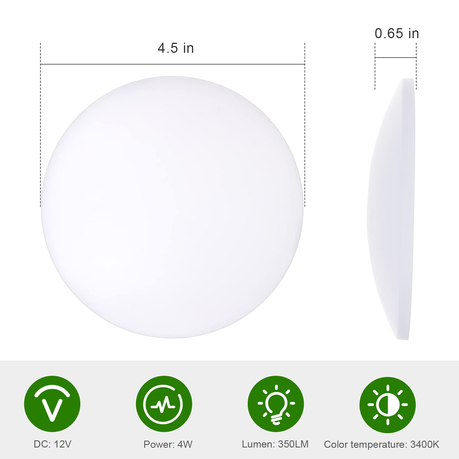 Kicored Interior Lights-4.5Inch Led Ceiling Lights Fixture 12V Dome Light Ultra Slim Interior Lighting For Rv Lights,Trailer Lig