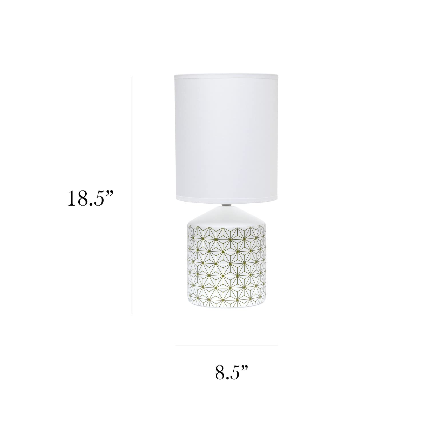 Simple Designs Table Lamp Geometric Pattern Ceramic Gold LT2077-SQU 8.5inL x 8.5inW x 18.5inH