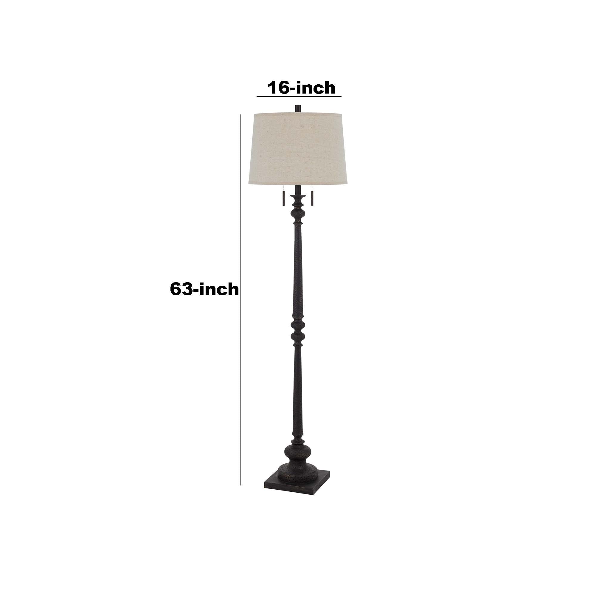 Benzara Floor Lamp with Tubular Resin Support, Pull Chain, Dark Bronze, Model BM241868, Plastic/Metal/Fabric