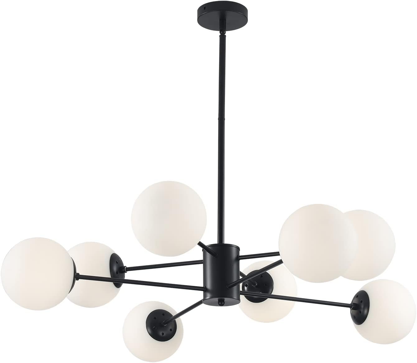 KCO Lighting Black Sputnik Chandelier 8-Light Glass Globe Mid Century Modern Ceiling Fixture Black+White Model L1085-8-BW