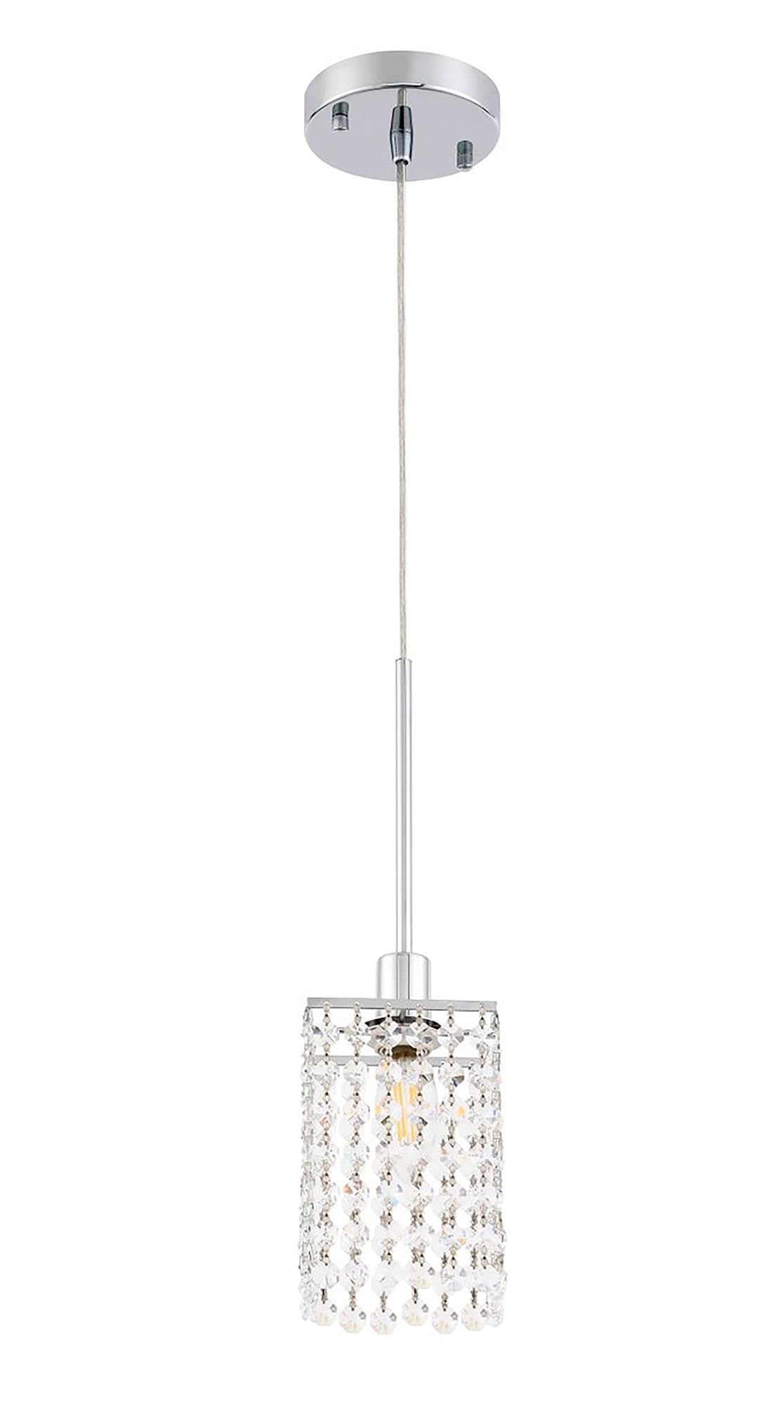 Living District Taylor 1-Light Metal & Crystal Pendant in Chrome/Clear