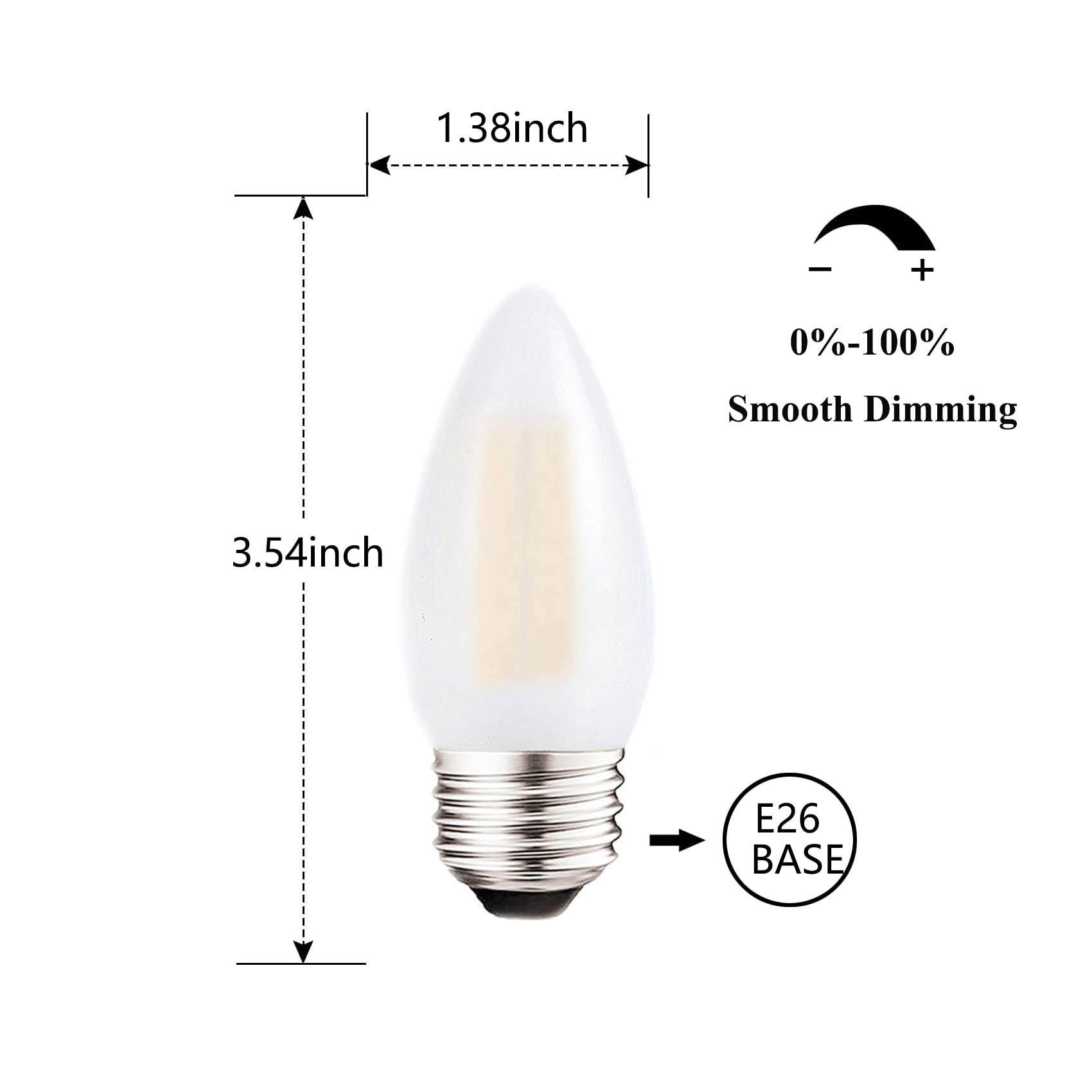 Sunaiony Dimmable Led Candelabra Light Bulbs 40W Equivalent E26 Base, B11 Led Chandelier Candle Light Bulbs, Frosted E26 Medium