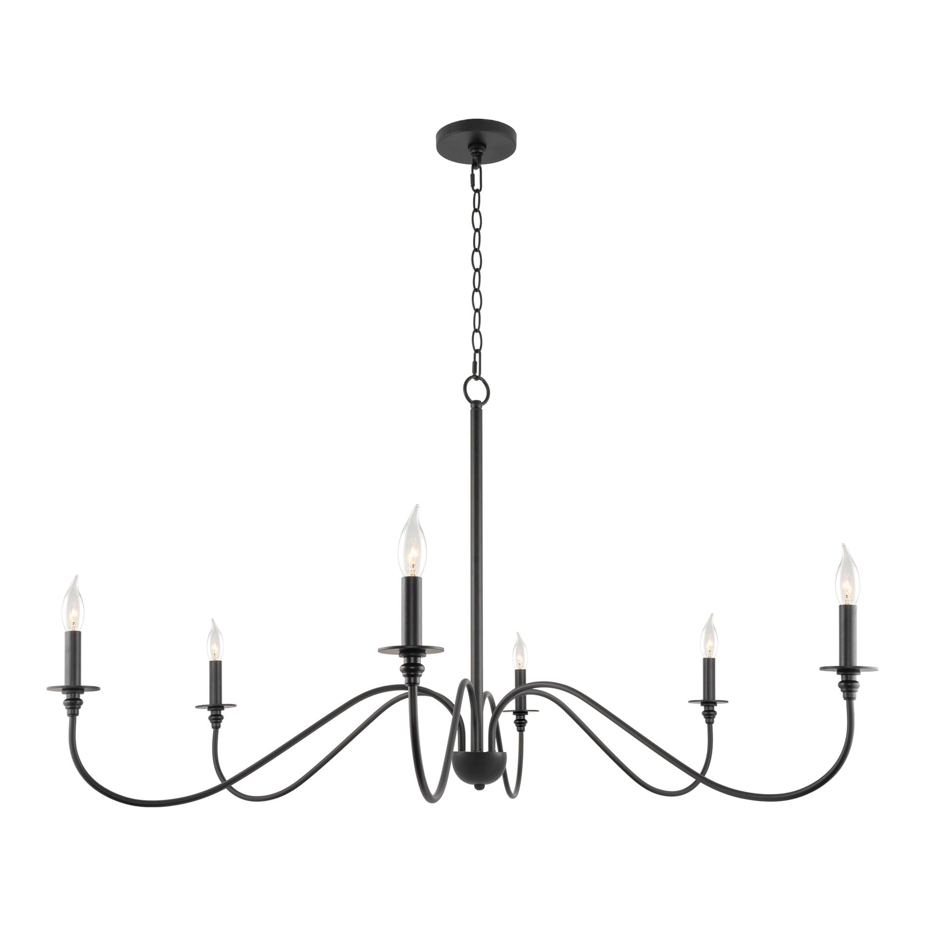 Kira Home Archer 47'' 6-Light Large Modern Chandelier + Curved Arms, Adjustable Hanging Height, Black Finish