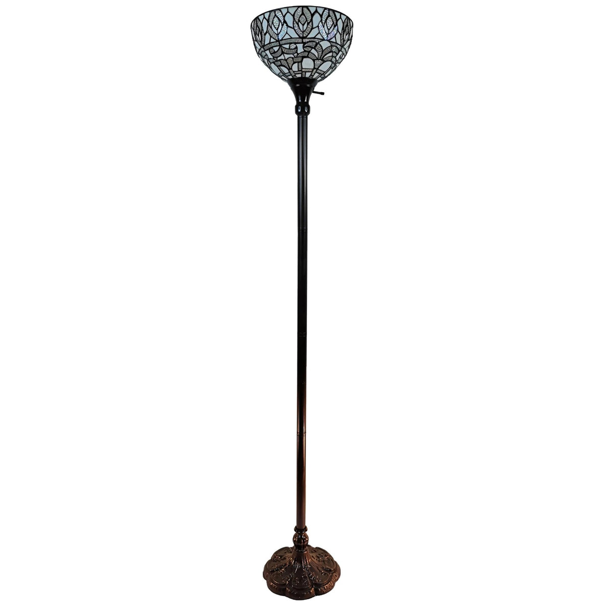 Homeroots Brown Traditional Floor Lamp With White Peacock Feather Stained Glass Shade, 62&quot;