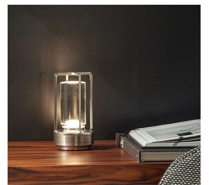 HAPYGI Portable Metal Table Lamp, Rechargeable LED, 3-Colour Dimming, Small Desk Light, Silver