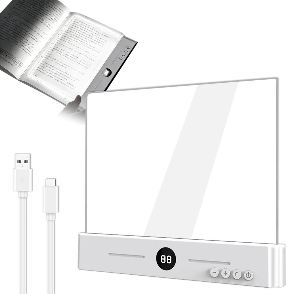 DEYOT Flat Book Light,2026 Upgrade, Book Light Treasure Box, Reading in Bed at Night with 3 Colors & Timer, Dimmable Panel Plate