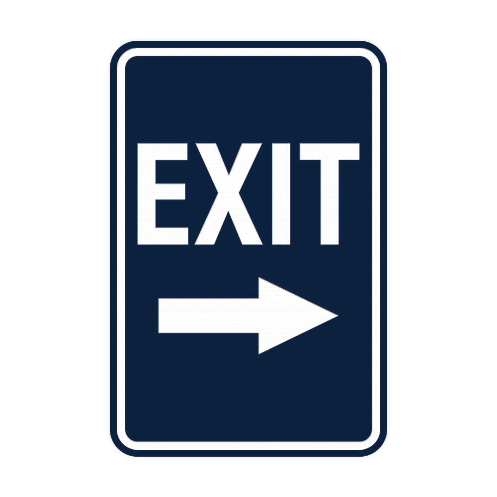 Signs ByLITA Portrait Round Exit Right Arrow Sign with Adhesive Tape, Mounts On Flat Surface (Navy Blue/White) - Large