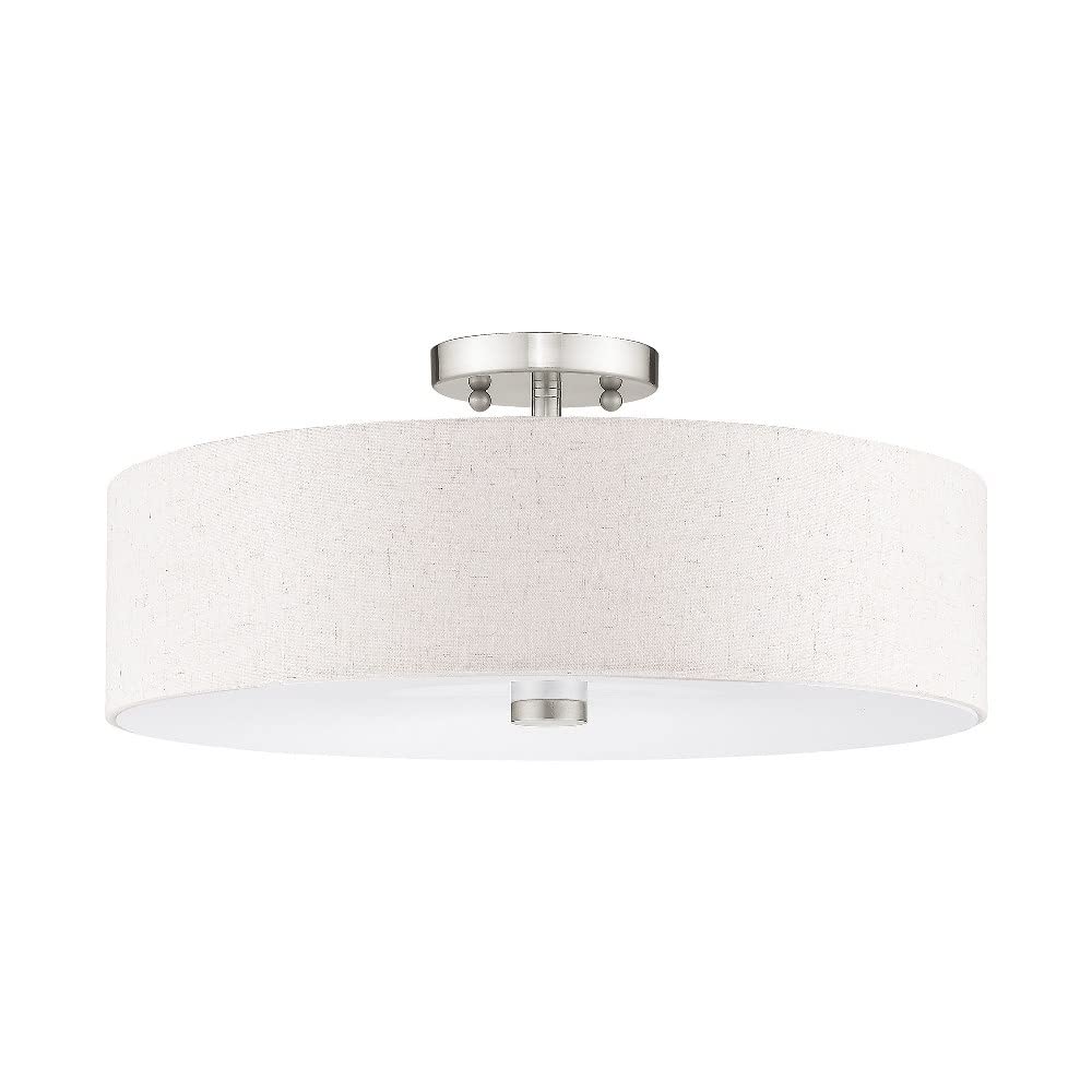 Livex Lighting 52136-92 Meridian Collection 4-Light Transitional Ceiling Mount Fixture With Oatmeal Color Fabric Hardback Shade,