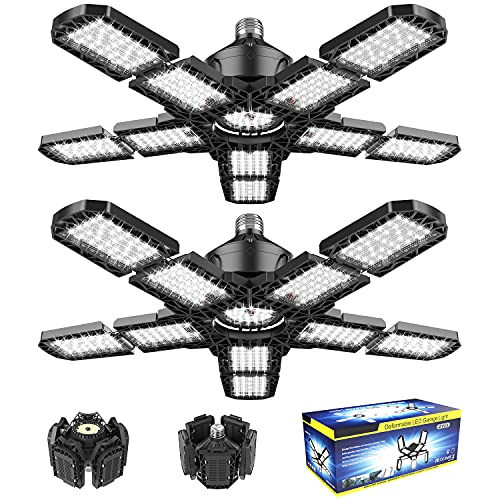 2-Pack Led Garage Light 180W, 18000Lm Led Ceiling Lighting With E26/E27 Medium Base, 6000K Deformable Led Shop Light With 10+1 A