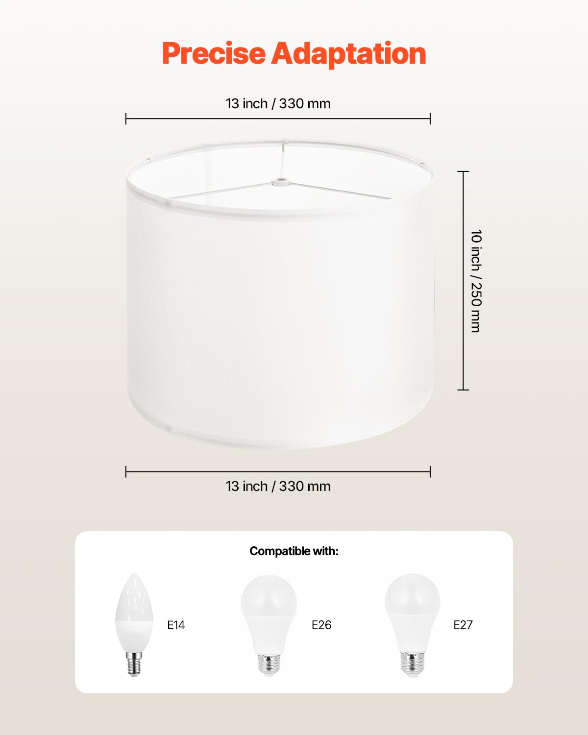 VEVOR Drum Lampshade, 13"x13"x10", Off-white Linen, Medium Replacement for Table & Floor Lamps, Model mibaixima 330*250H