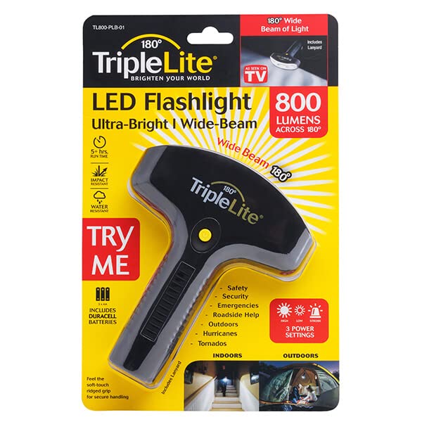 TripleLite TL800 LED Flashlight - 800 Lumens, Wide Angle Irradiation, One Size, Black, Plastic