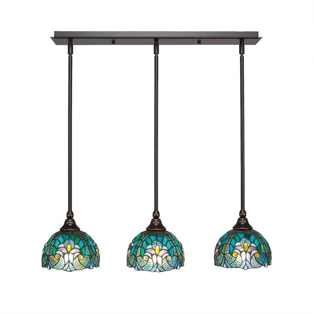 Toltec Lighting 25-Dg-9925 3 Light Multi-Light Mini Hang Straight Swivel Pendant With Turquoise Cypress Glass, 7&quot;, Dark Granite