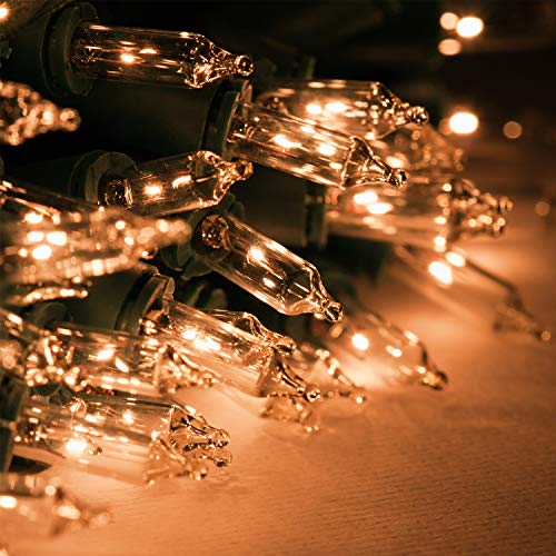 Mudder 100 Count Replacement Christmas Tree Light Bulbs 2.5V 0.425 Watt Mini Incandescent Wire String Lights Prelit Xmas Tree Decoration(Green Base With Warm White Bulb)