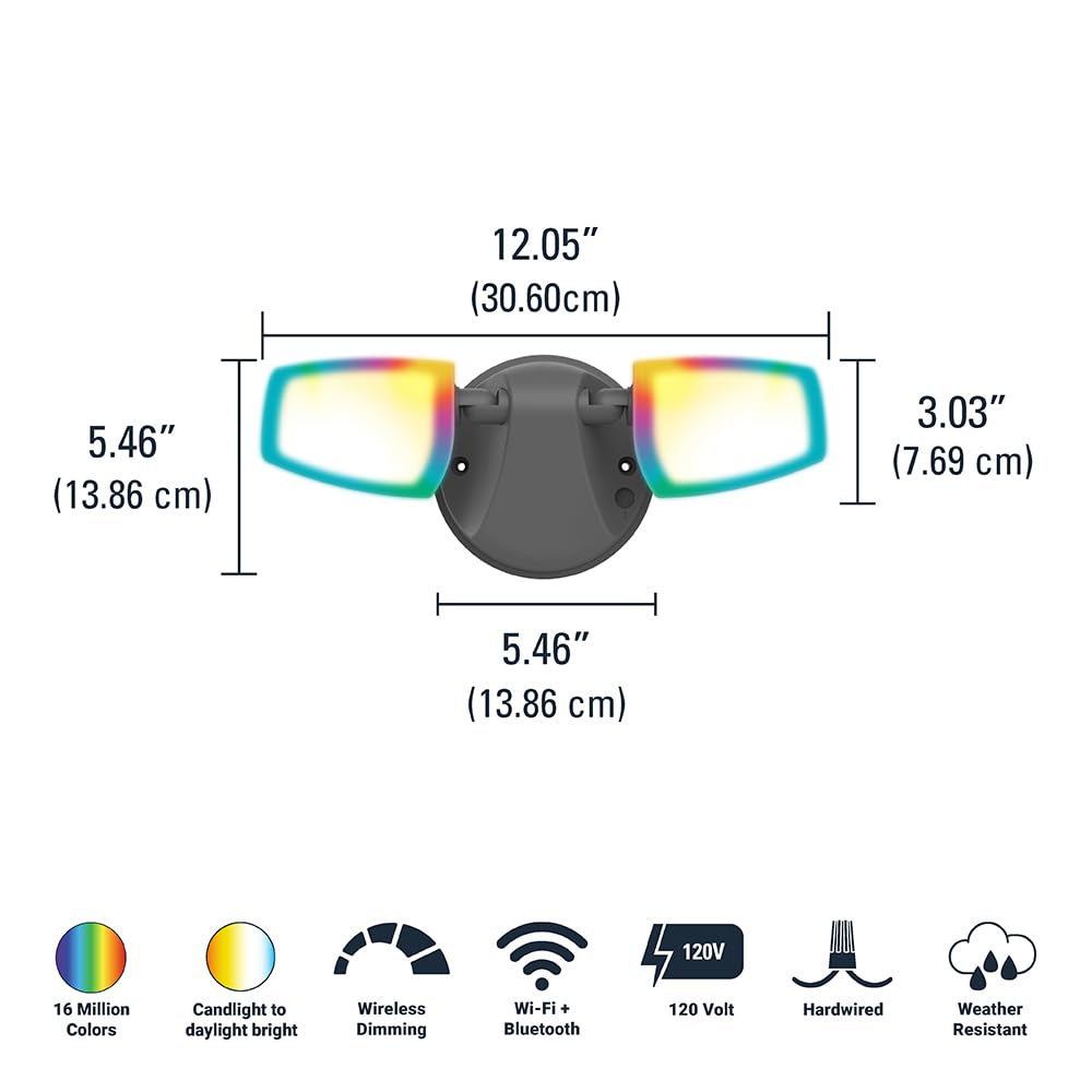 Halo Esf Wiz Smart Non-Motion Security Flood Light, 180-Watt Equivalent 2400 Lumens Black