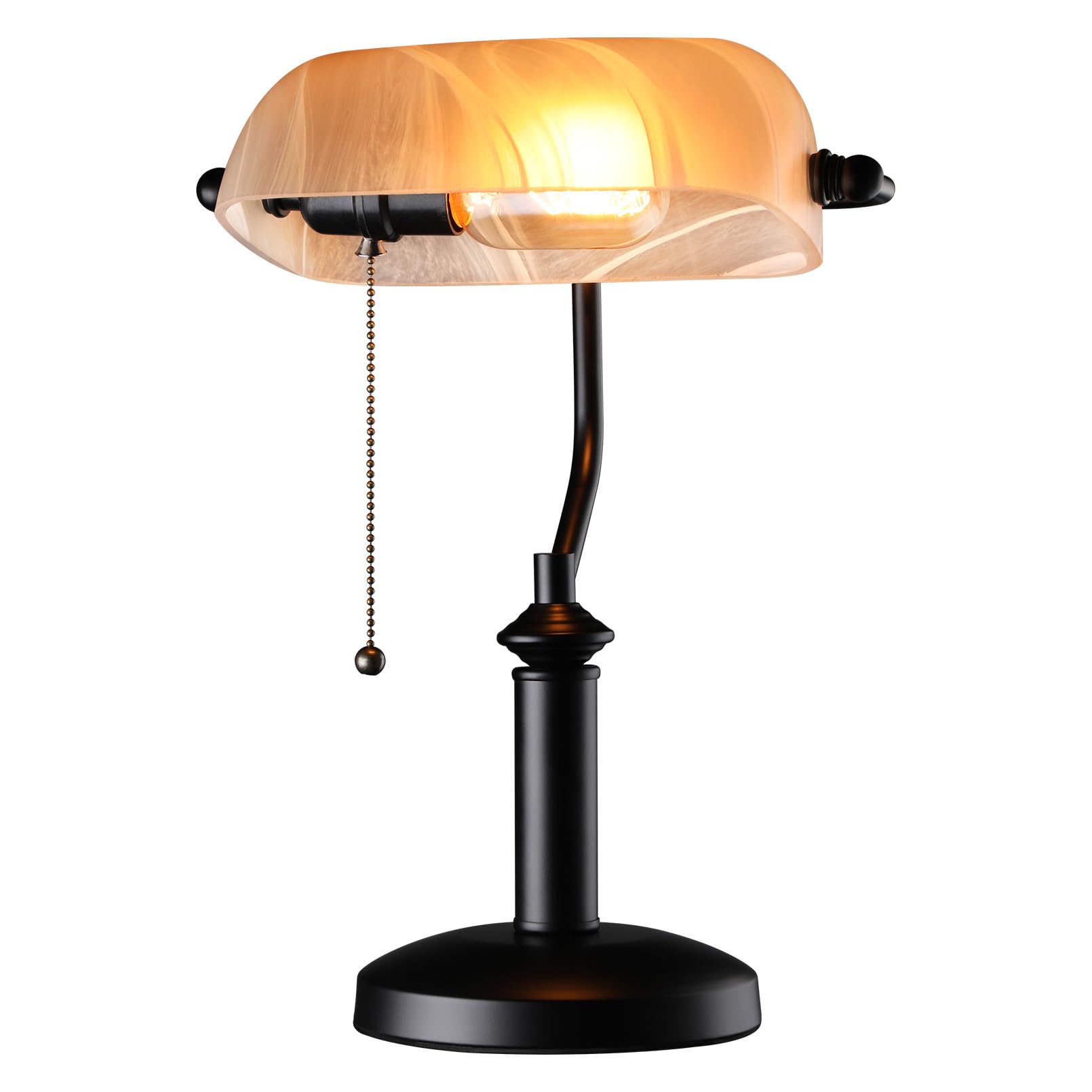 TORCHSTAR Pale Yellow Glass Bankers Desk Lamp, UL Listed, Antique Desk Lamps with Uniquely Textured, Traditional Library Lamp wi