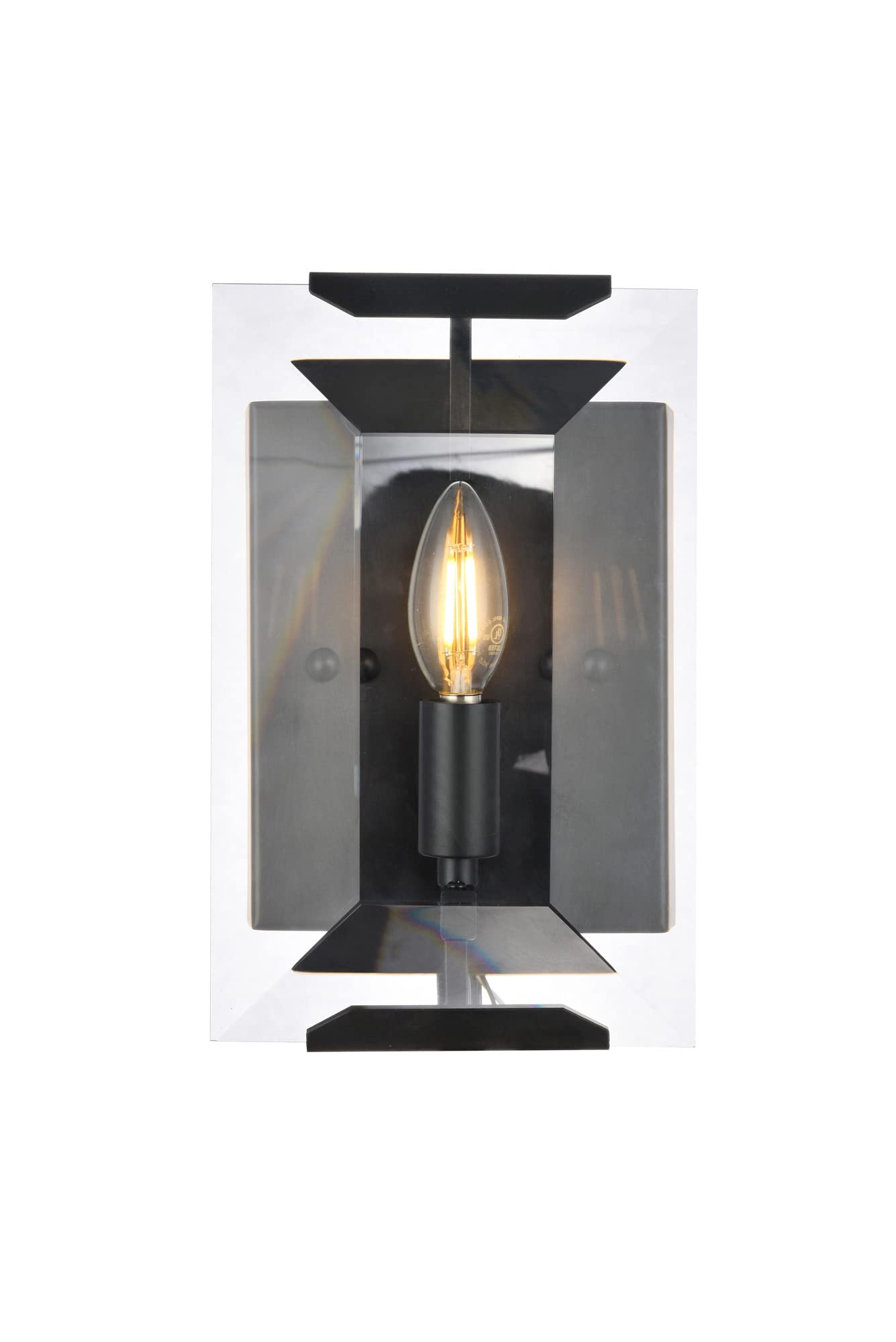 Elegant Lighting Monaco Collection 1-Light Wall Sconce, 6in x 10in, Metal, Flat Black Finish, Crystal, Model 1212W6FB