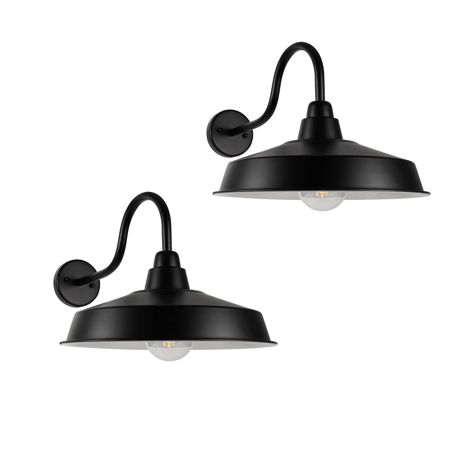 Diyel Gooseneck Barn Light Outdoor, 16 Inch Dome Large Farmhouse Exterior Light Fixture Wall Mount, Industrial Outdoor Wall Sconce Outside For House, Shop, Front Porch, Garage, Entryway, Black, 2 Pack