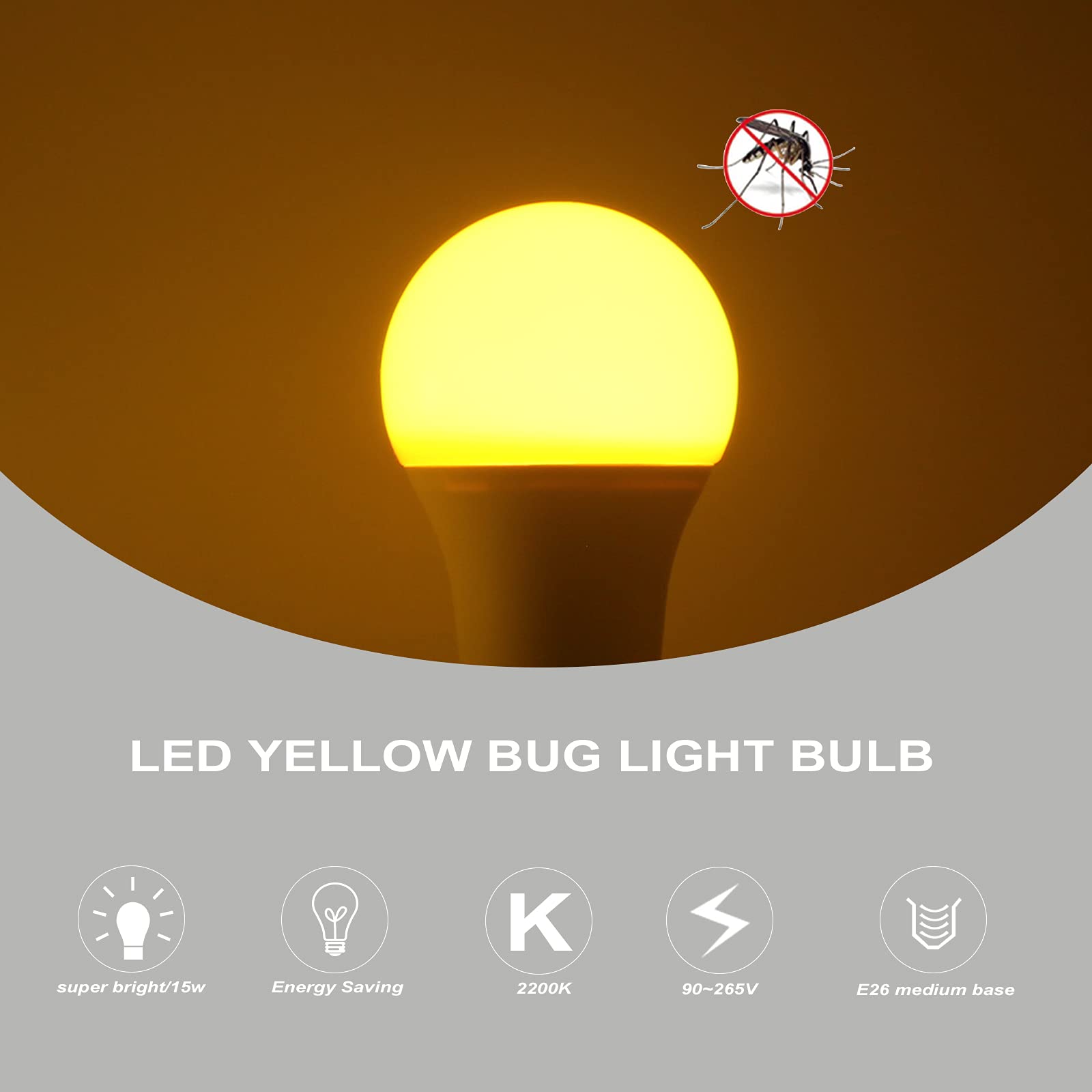 U4GLORY Amber LED Bulb - 15W (100W Equivalent), 1500Lm, 2200K Soft Glow, Yellow, A21 E26 Medium Base, 2 Count