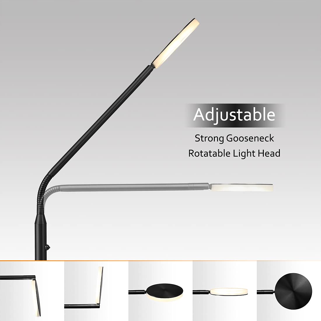 OBright Dimmable LED Floor Lamp, Adjustable Color Temperature, Gooseneck, Black, Model OB-FL11D