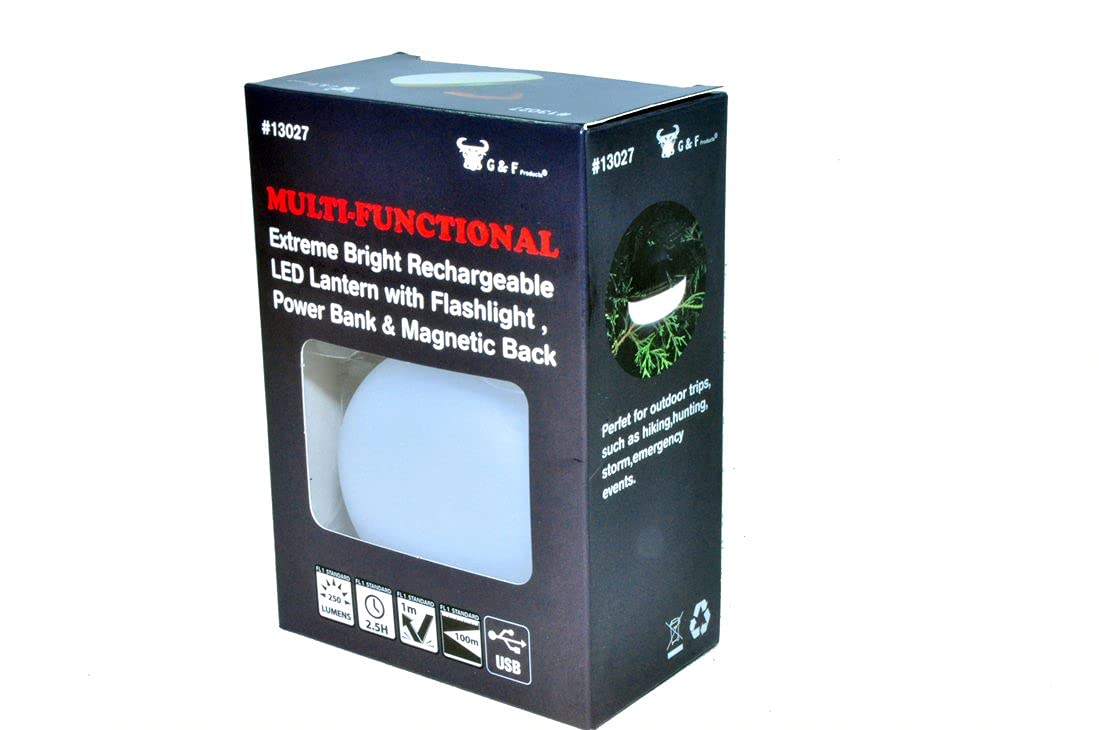 G & F 2 in 1 LED Lantern, Rechargeable Power Bank, 180 Lumens, Portable, White, Model 13027
