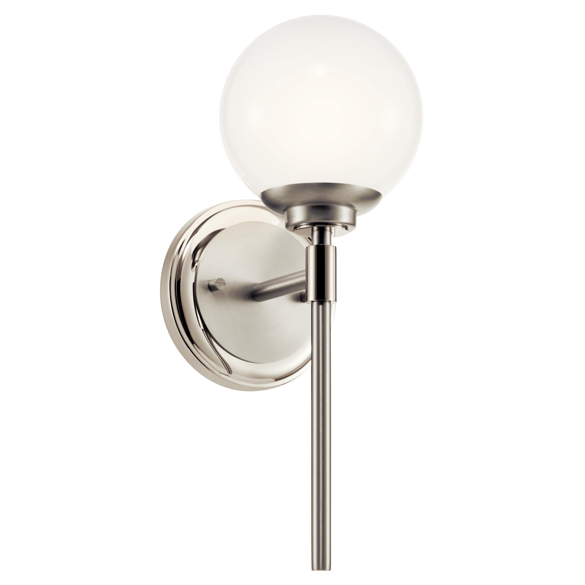 Kichler Benno 1-Light Wall Sconce, Modern Light with Opal Glass in Polished Nickel and Brushed Nickel, for Bathroom, Powder Room