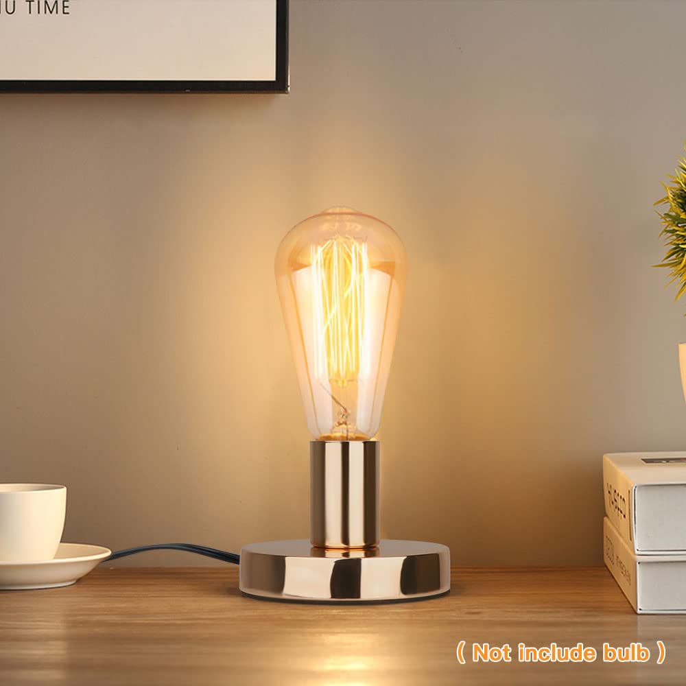 Helunsi Gold E26 E27 Industrial Table Lamp Base, Mini Metal Desk Lamp with 5.8ft Cord, Model E507234