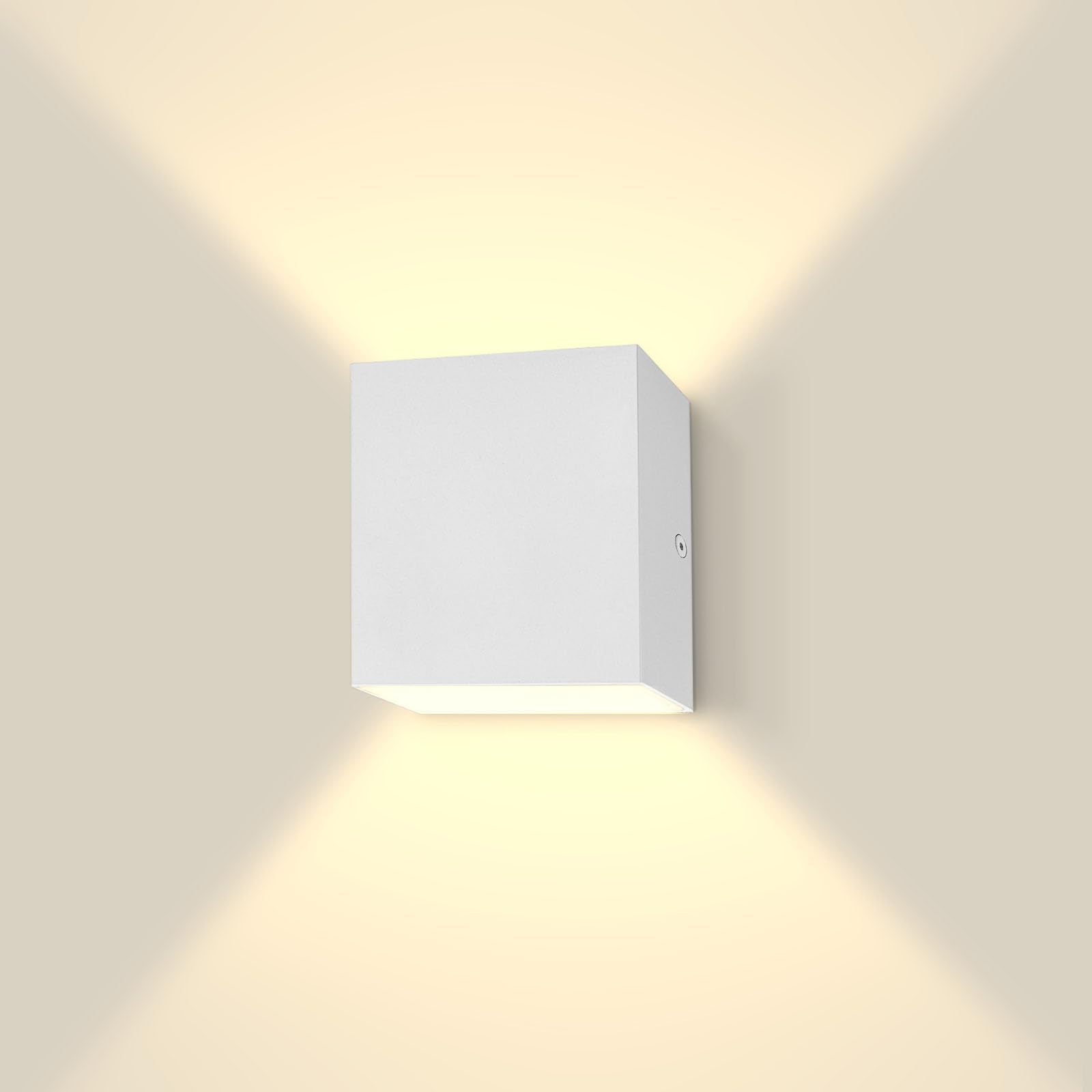 LUXRITE Square LED Wall Sconce, 5CCT 15W 1000LM, Metal, IP65 Waterproof, Modern Design, White, Model LR40310