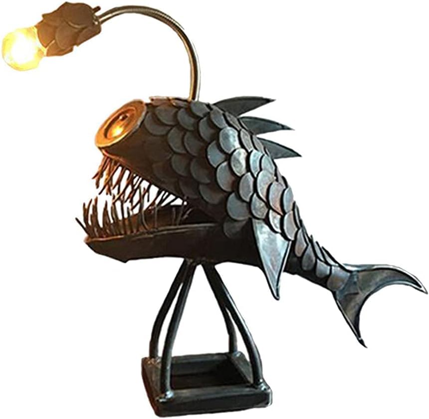 lycss Fish Design Animal Lamp - Steampunk Style Table Light | Handcrafted Iron & Silicon LED Night Light  Unique Desktop Ornament for Bedroom  Creative Home Decor and Fish Collecting