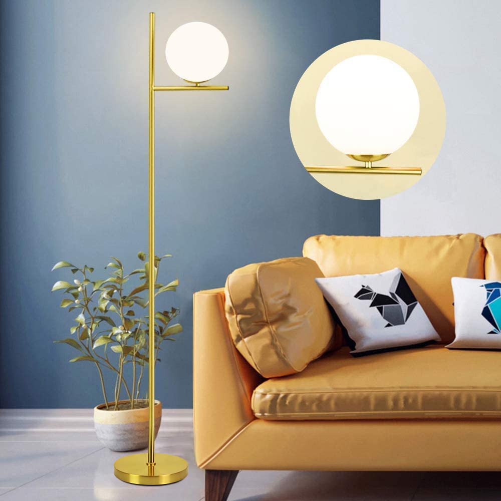 DINGLILIGHTING DLLT LED Floor Lamp, Frosted Glass Globe, Energy Saving, Sphere-Gold, Model PY-F1036G