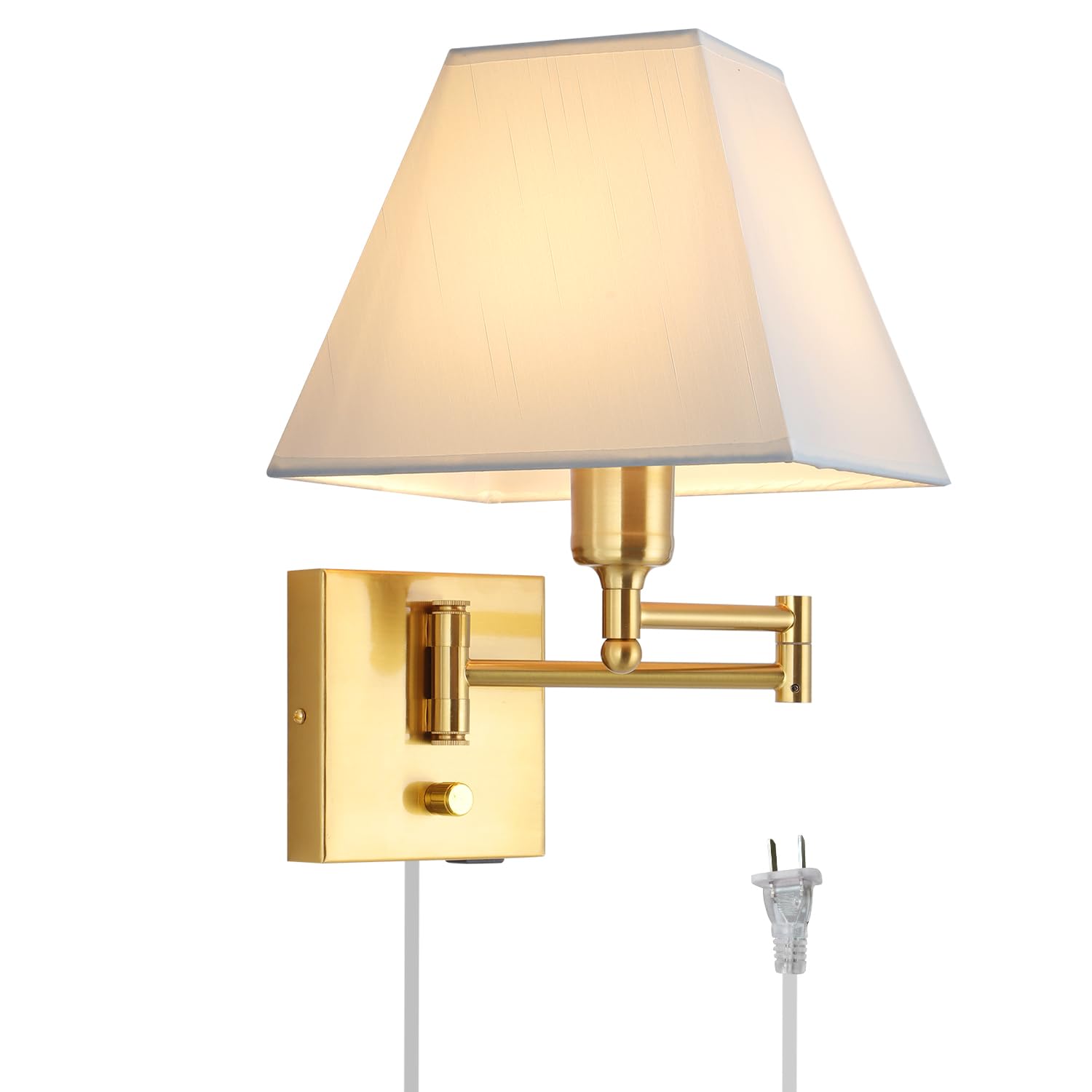 PULLCU Wall Mounted Lamp, Dimmable Swing Arm Sconce, Gold, Metal, Model JDS-BD-009, USB Port, Suitable for Hallway, Bedroom, Living Room