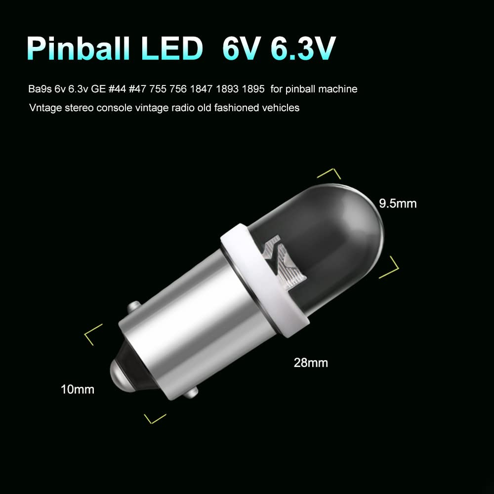 Keiurot LED Bulbs for Pinball Machines, BA9S 6V Red, Pack of 20, Copper