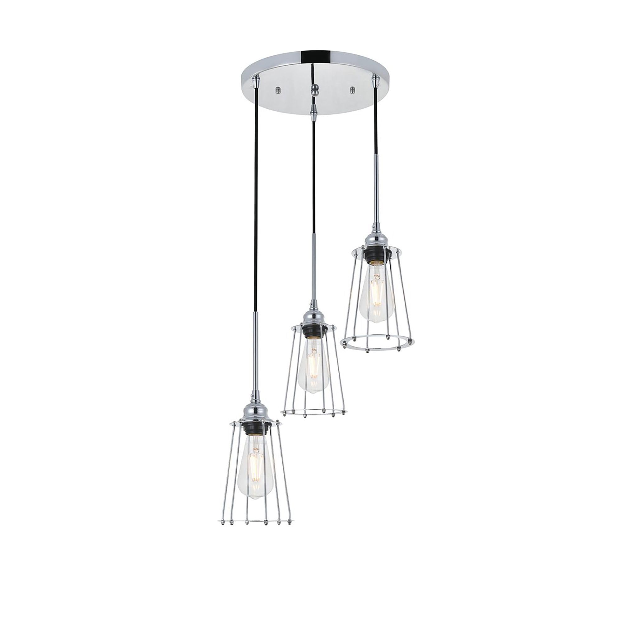 Living District Chrome 3-Light Pendant Light Fixture - Modern Home Ceiling Decor, 16&quot;W X 9.2&quot;H