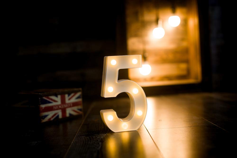 Foaky Decorative Led Light Up Number , Light Up Number Sign For Night Light Wedding Birthday Party Christmas Home Bar Decoration Number(5)