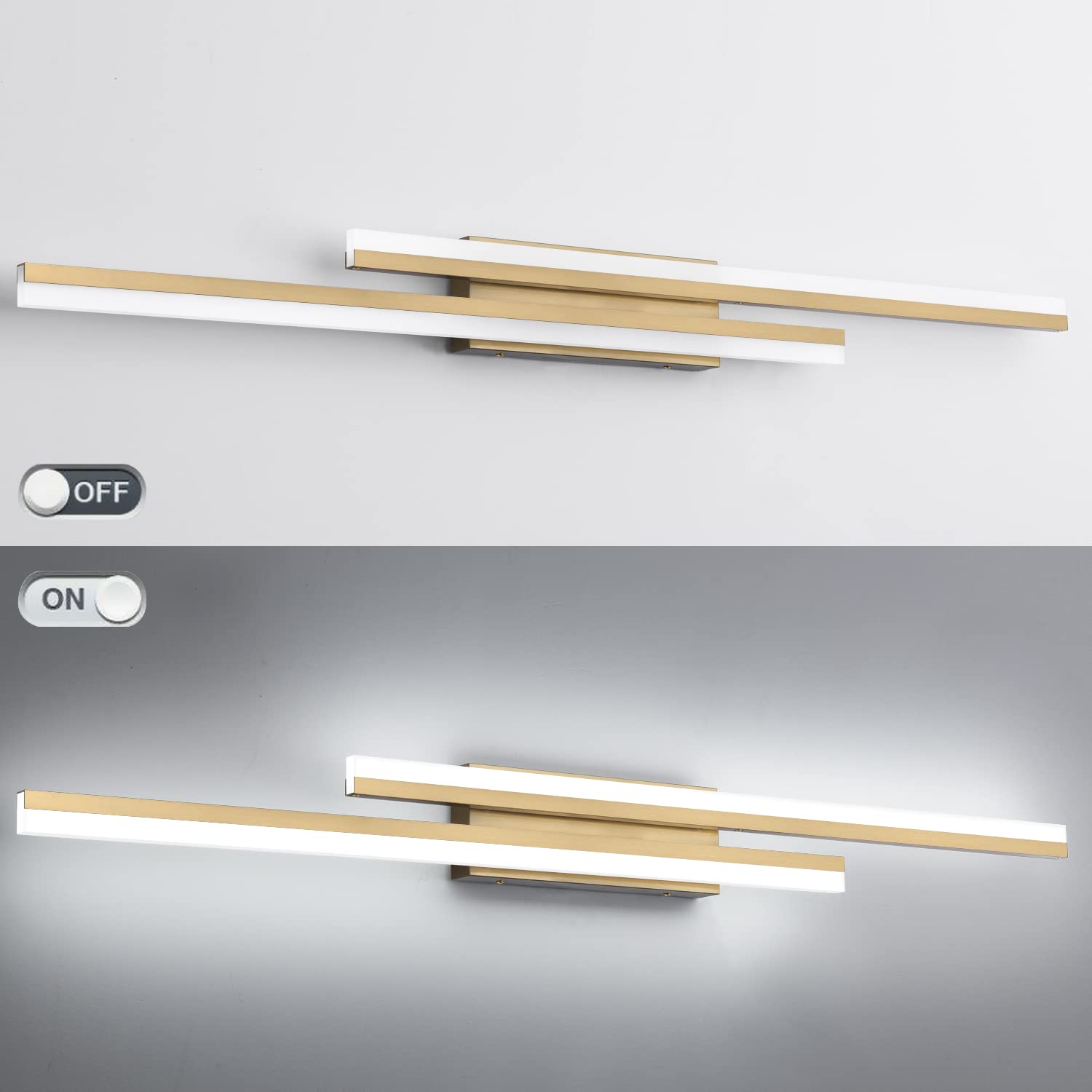 PRESDE 48inch Brushed Gold LED Bathroom Vanity Light Fixture, Metal, Non-Dimmable, Model 6660-1220mm