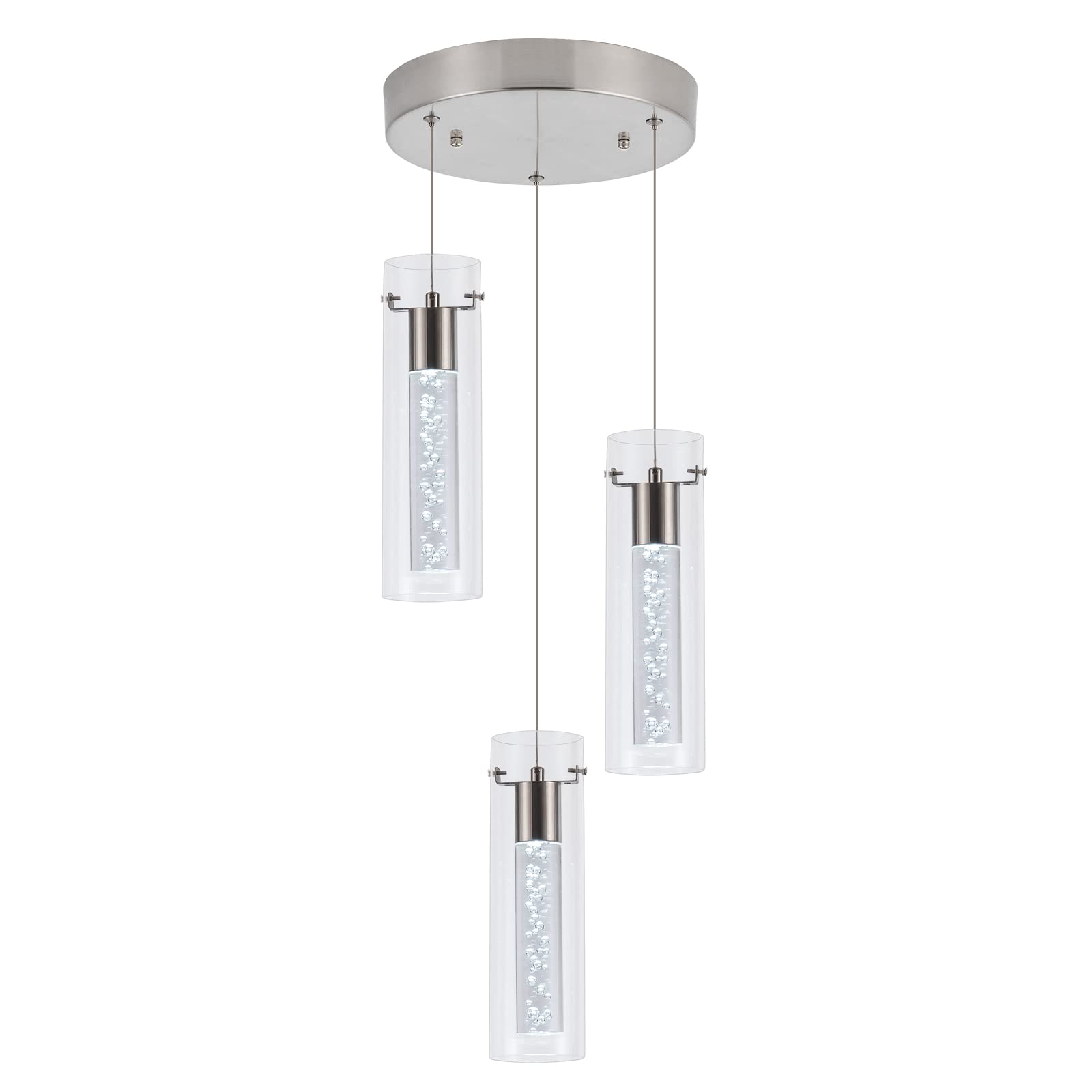 Bestwest Pendant Light, 3-Light Dimmable with Remote Control, Brushed Nickel & Clear Glass, Model BW-01-3-BN24W