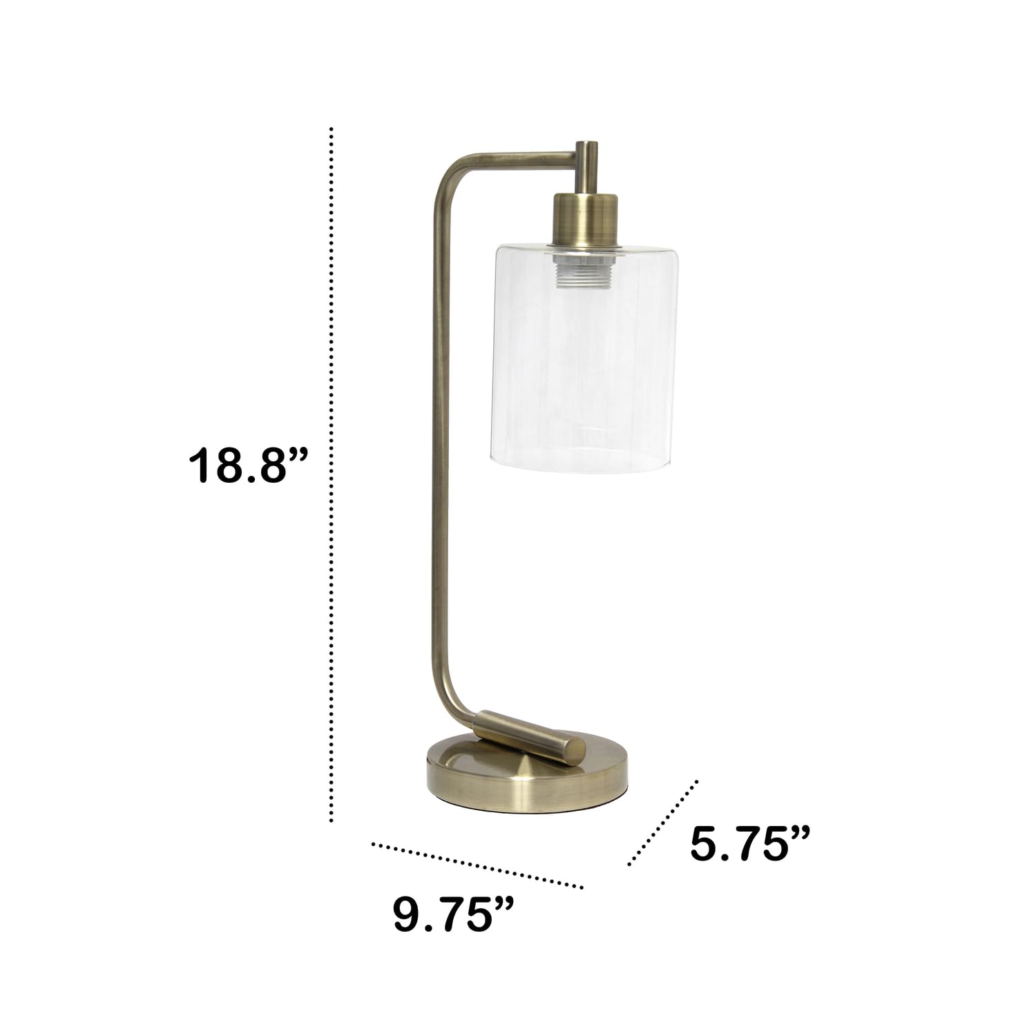 Lalia Home Modern Iron Desk Lamp With Glass Shade, Antique Brass
