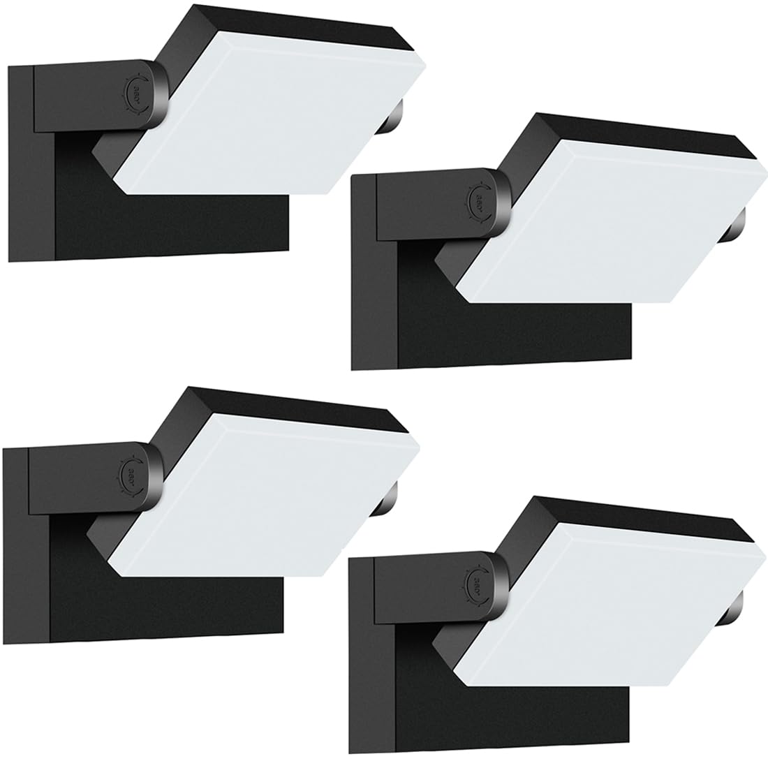 LEDMO LED Flood Lights, 60W, 360 Adjustable Head, Aluminum, Black, Wall Pack for Outdoor Use, 4 Pack, Model LED1361D