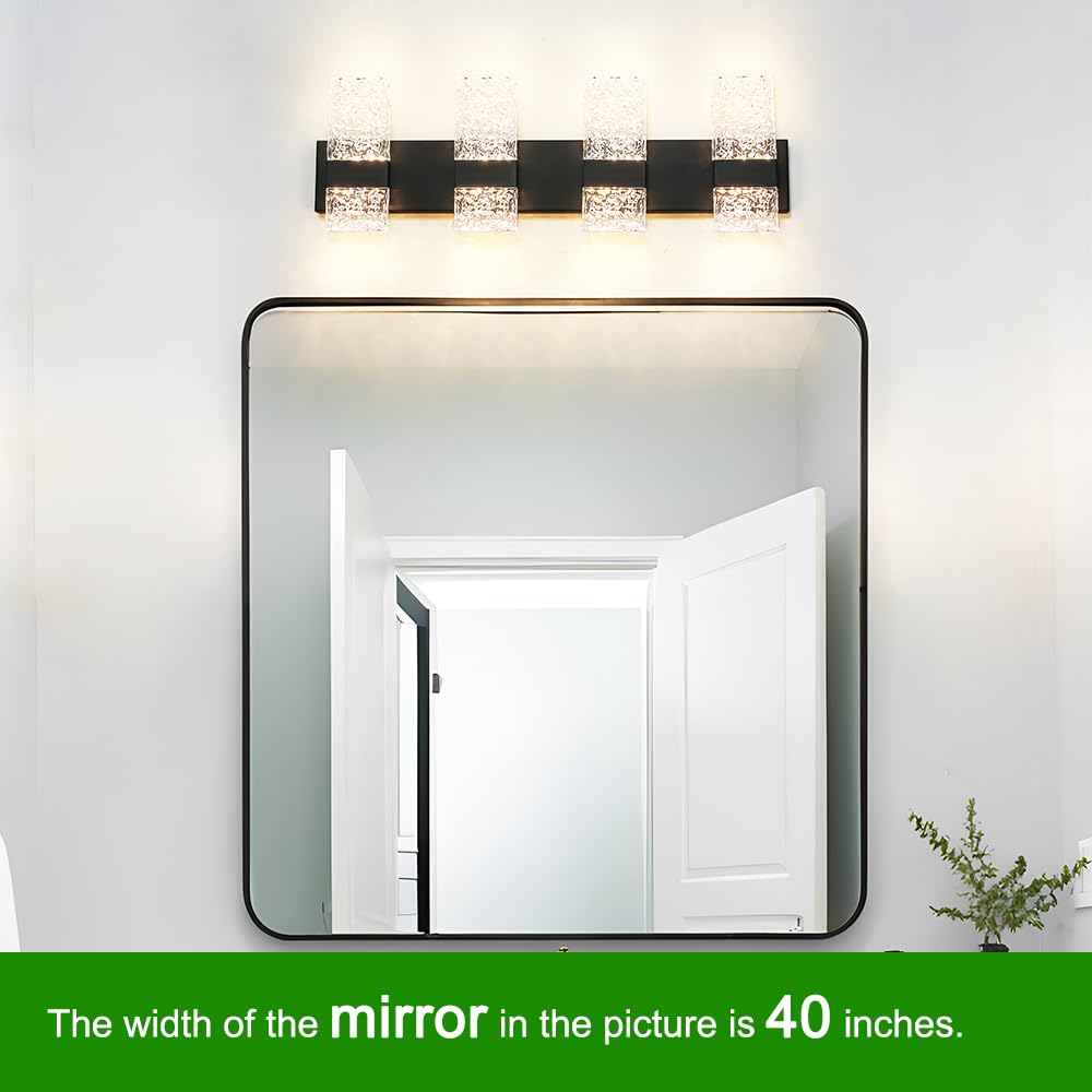 Modern Matte Black 8-Lights Bathroom Vanity Light  Eleglant Led Bathroom Light Fixtures Over Mirror  Dimmable Acrylic Shade Wall Lighting Fixtures  Hardwired Wall Light(H9.25In  L28.35In)